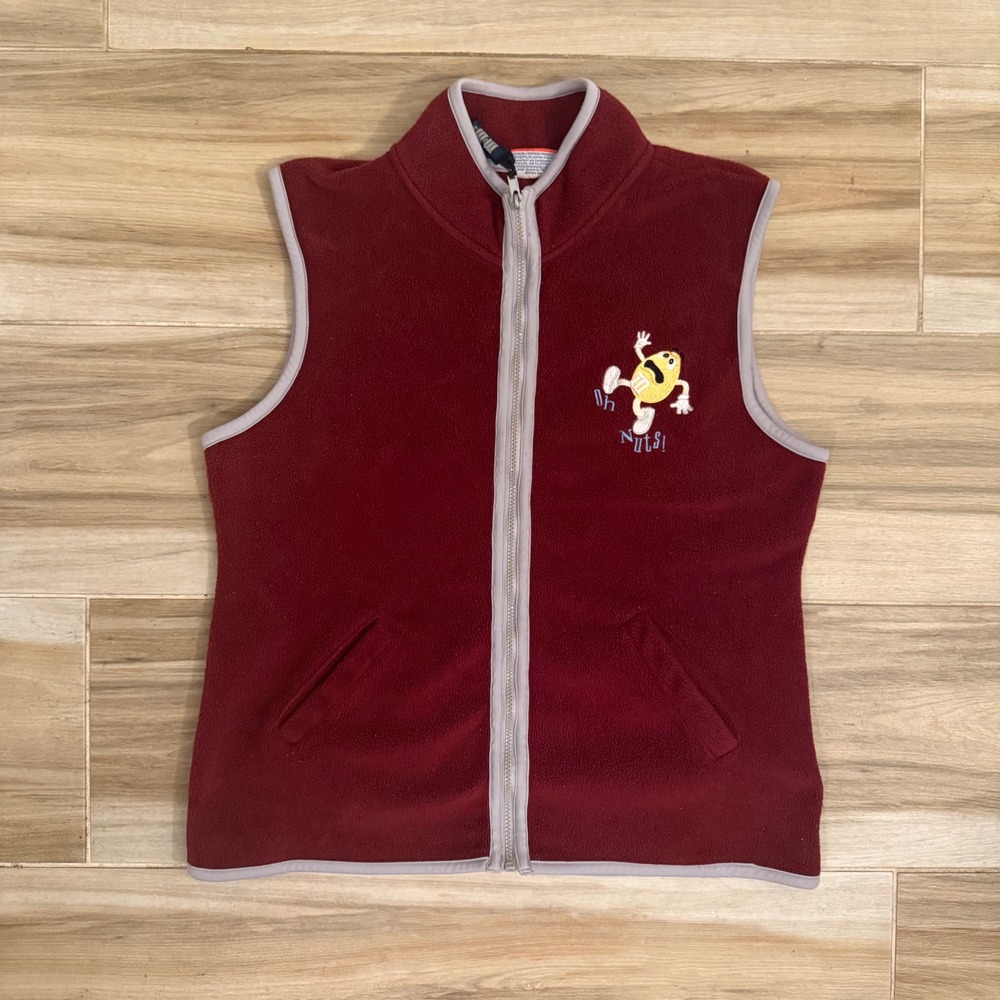 Vintage M&M's Fleece Vest Maroon Oh Nuts Yellow Character Full Zip Freeze L